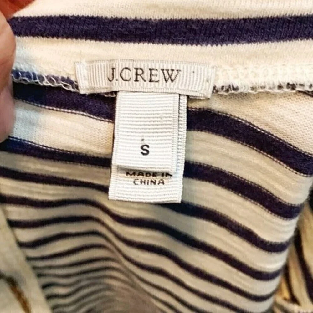 J. Crew Nautical Stripe Rhinestone Crew Neck 3/4 Sleeve Casual Top